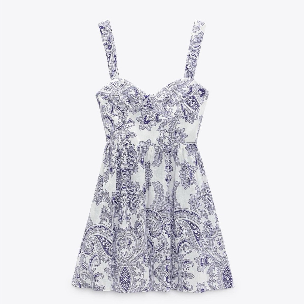 Zara Gray and White Sleeveless Sundress